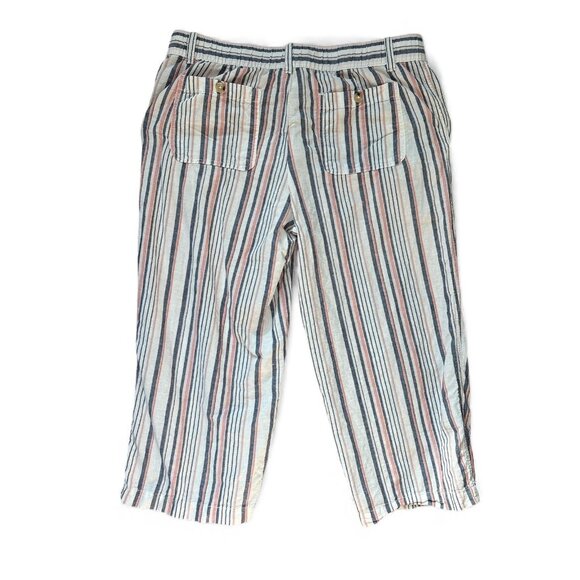 Liz Claiborne Pants Womens Medium Multicolor Stripe Linen Blend Crop Capri - Picture 3 of 10